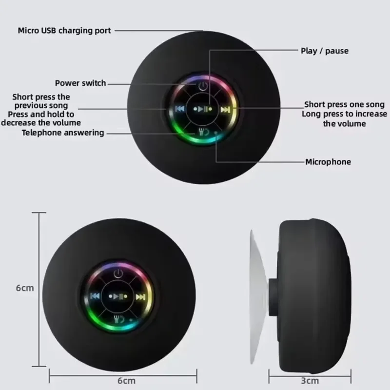 2025 New bathroom waterproof wireless LED suction Cup Mini Bluetooth speaker Portable outdoor sports stereo speakers - Image 4