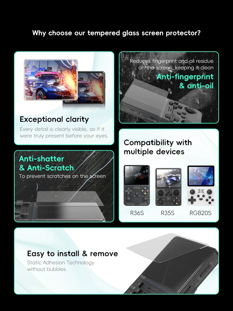 DATA FROG R36S Screen Protector Tempered Glass Protector for R35S RGB20S Retro Handheld Game Console Accessories - Image 3